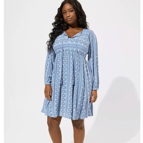 Torrid | Blue Paisley Print Boho Dress with Tassel Ties Size 4X - Picture 1 of 10